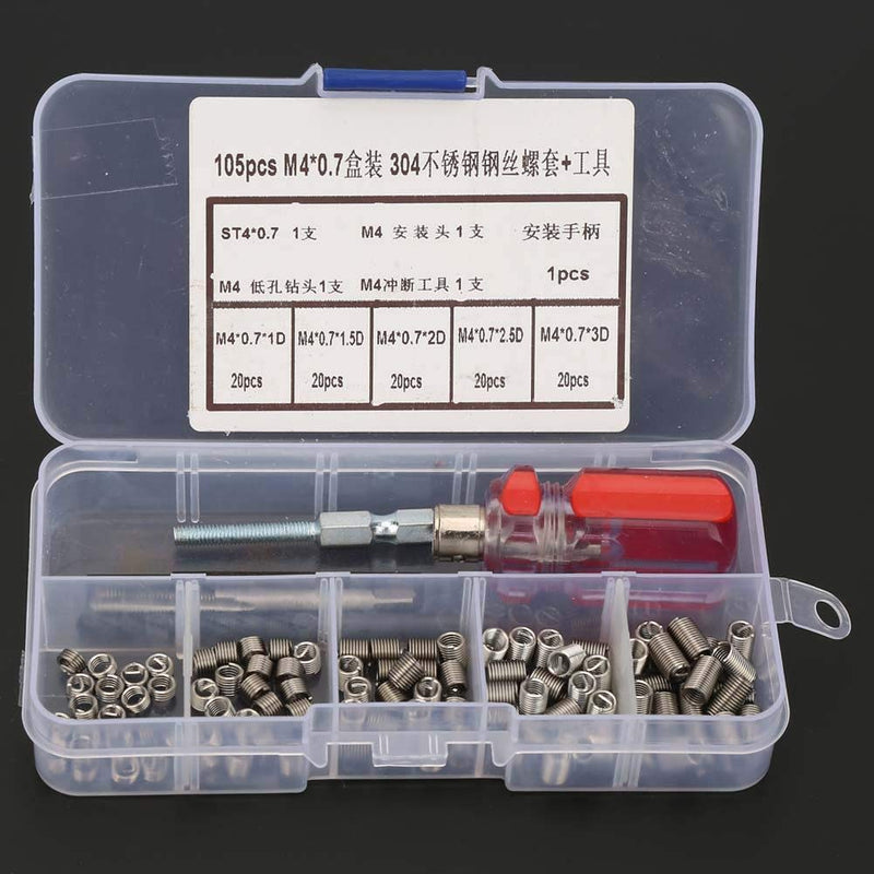 [Australia - AusPower] - 105pcs Threaded Inserts Repair Kit Stainless Steel Helicoil Type Wire Insert Installation Set (M4 x 0.7) M4 x 0.7 