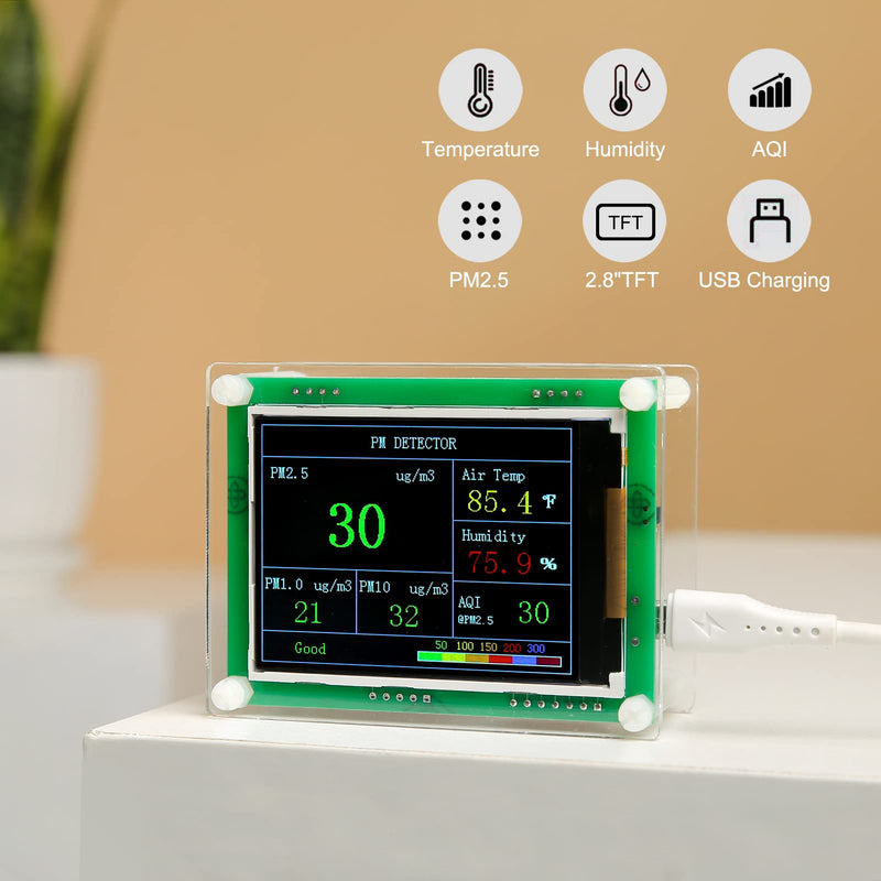 [Australia - AusPower] - Air Quality Monitor pm2.5 pm10 pm1.0 Detector Indoor air Quality Test kit for Cars,Home,Office,Hotel etc (PM2.5,AQI) A1-PM2.5+AQI 
