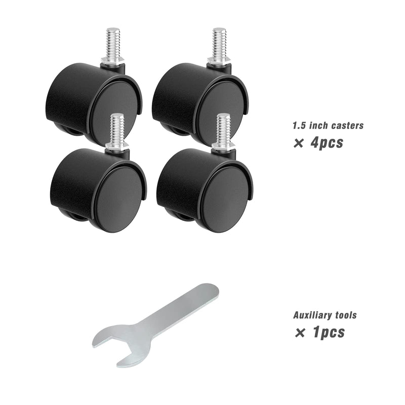 [Australia - AusPower] - 1.5 Inch Plastic Casters Set of 4, M8 Stem Nylon Furniture Wheel Replacement, Threaded Stem Swivel Cart Wheels, workbench Small Casters (Black) 1.5 inch 