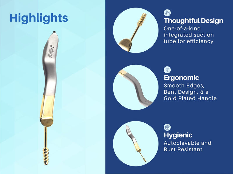 [Australia - AusPower] - Minnesota Cheek Retractor with Suction Gold Plated Surgical Dental Instruments ARTMAN Brand by Wise Linkers 