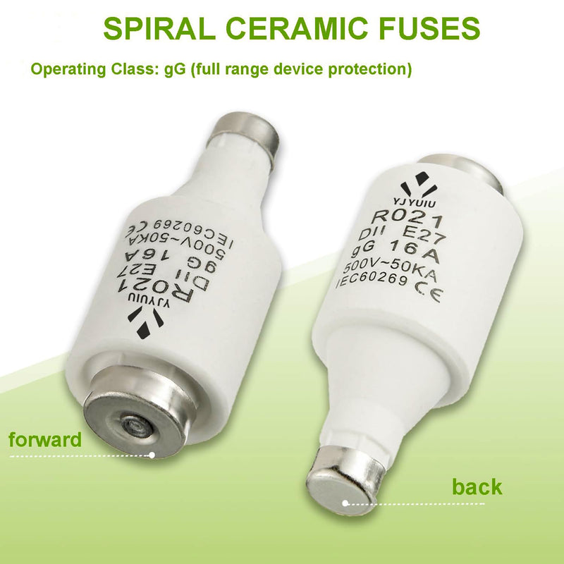 [Australia - AusPower] - 10 x R021 DII E27 Ceramic Fuse Inserts 16A 500V 50ka gG 