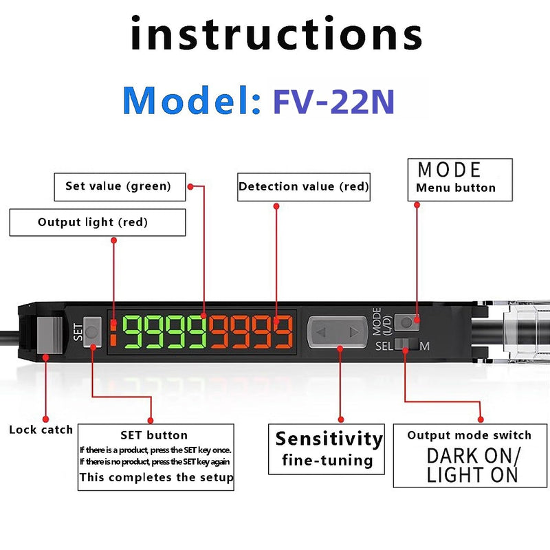 [Australia - AusPower] - FV-22N Fiber Optic Amplifier, Fiber Optic Sensor Proximity Switch; Long Distance Optical Communication Diffusion Induction photoelectric Switch; Comes with Instruction Manual Regular FV-22N 1 
