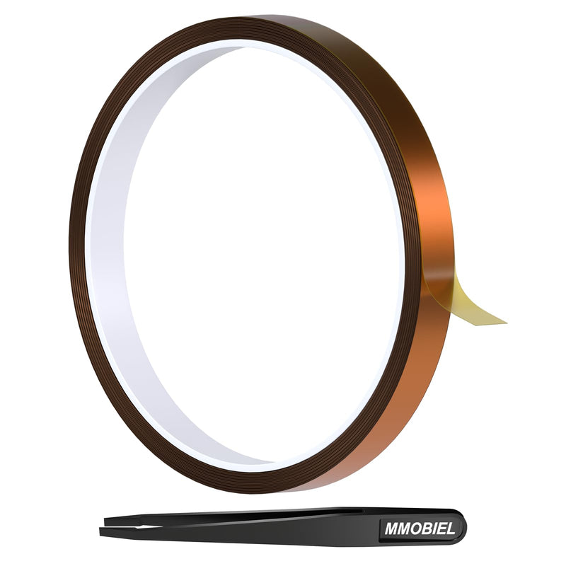 MMOBIEL Heat Tape for Sublimation & Electronics Polyimide Tape 0.45" x 100ft (12mm x 30m) – High Temp up to 536°F, ESD Tweezer Included – for Heat Press, 3D Printing, Soldering, HVAC 12mm