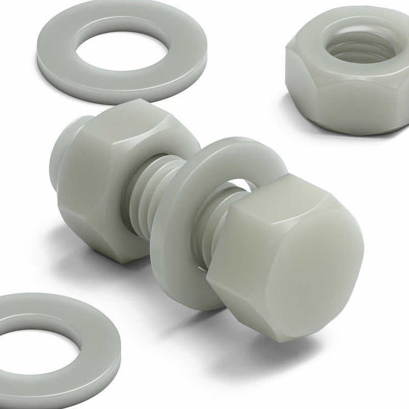 [Australia - AusPower] - 20 x Glass Filled Reinforced, Super Nylon Hex Head, M10 x 30mm, Machine Screws, Plastic Nuts and Bolts, Washers, (25/64 x 1 3/16 in) 