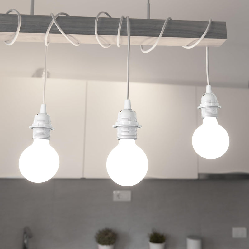 [Australia - AusPower] - Plug in Light Socket - 16Ft Pendant Light Cord Kit E26/E27 Light Socket Hanging Lantern Lamp Cord with On/Off Switch,Socket Rings, 2 Pack, White 16FT-White-2Pack 