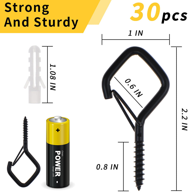 [Australia - AusPower] - 30 PCS Cup Screw-in Hanger Hooks with Safety Buckle, Windproof Screw Hooks Perfect for Hanging Outdoor String Lights, Plants, and Patio Lights,for Ceiling and Wall Mount, 2.2 Inches in Black 