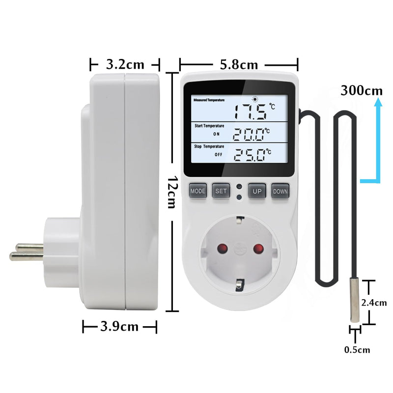 [Australia - AusPower] - KETOTEK Digital Temperature Controller Thermostat Socket 230 V with 3 m Sensor, Sockets Thermostat Heating Cooling Temperature Controlled for Greenhouse Incubator Refrigerator, Backlight KT3100BL with Backlit 