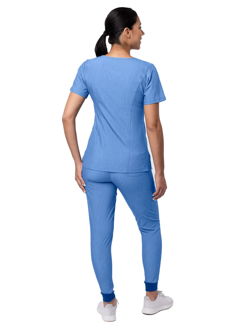 [Australia - AusPower] - Adar Pro Modern Athletic Scrub Set For Women - Modern V-Neck Scrub Top & Yoga Jogger Scrub Pants Medium Heather French Blue 