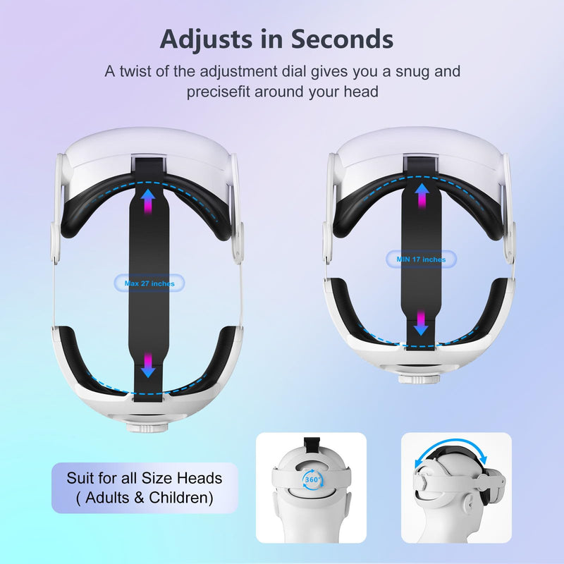 [Australia - AusPower] - Upgraded Head Strap for Meta Oculus Quest 3, Pressure-Free Elite Strap Accessories Replacement, Adjustable Headband Soft Cushion VR Headset Enhanced Comfort & Balanced Fit for Longer Immersion Quest 3 Head Strap 