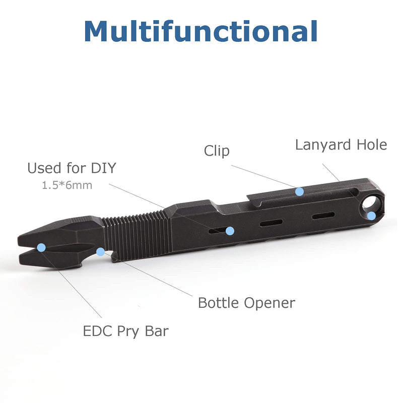 Hamans Titanium Pry Bar with Nail Puller Bottle Opener Function with Pocket Clip (Black) Black