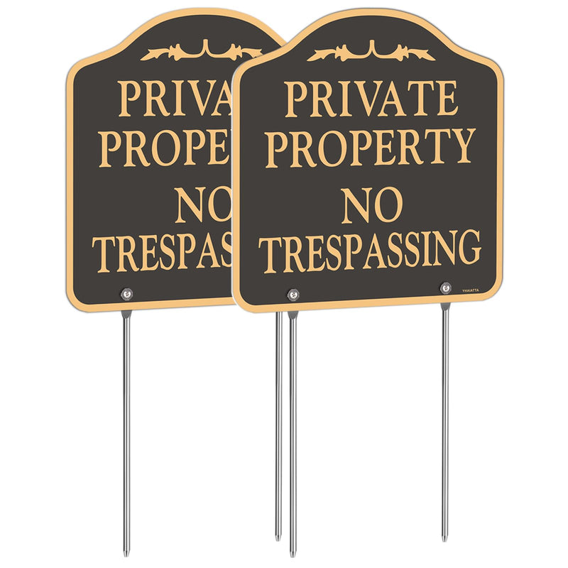 Large (2 Pack) No Trespassing Signs Private Property, Metal, Aluminum, Includes Metal Yard Stakes for Easy Installation, 12x12 Inches