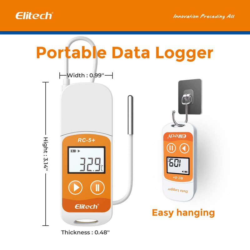 [Australia - AusPower] - Elitech RC-5+ TE Digital PDF USB Temperature Data Logger Reusable Recorder Refrigerator Thermometer 32000 Points High Accuracy (Extra External Sensor) 1 