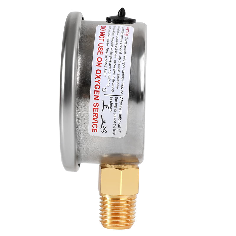 [Australia - AusPower] - Water Pressure Gauge, Glycerin Filled Pool Filter Pressure Gauge 0-50 PSI/350KPA,2" Dial and 1/4"NPT Bottom Mount, including Seal Tape 0-50PSI Lower Mount 
