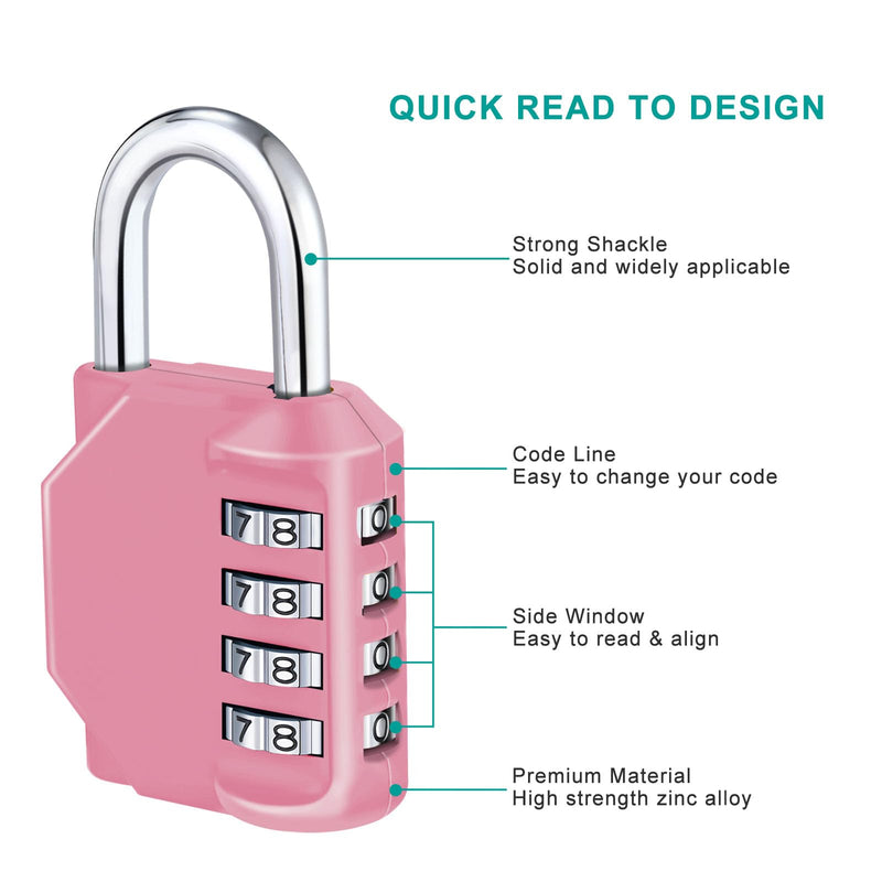 [Australia - AusPower] - ZHEGE Combination Lock, 4 Digit Combination Padlock Outdoor, School Lock, Gym Lock (Pink) 1P 1P, Pink 