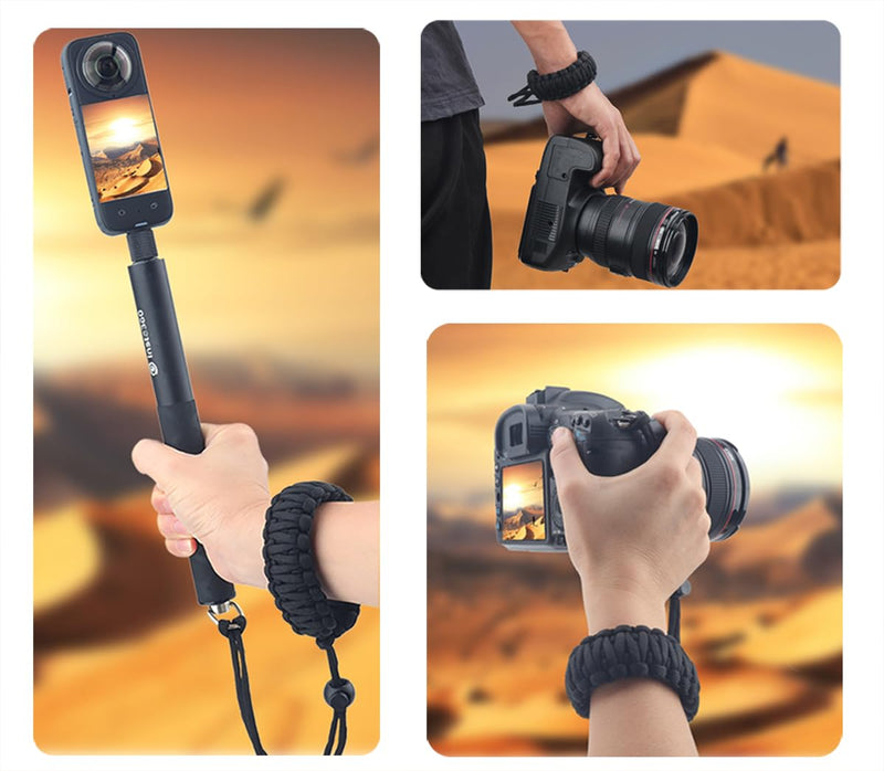 [Australia - AusPower] - Paracord Camera Wrist Strap Lanyard with Screw for Insta 360 X3, Ace Pro, DSLR Cameras, Selfie Sticks Black 