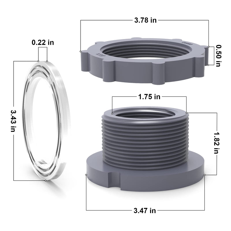 [Australia - AusPower] - TAISHER 2PCS Black PVC 1-1/2'' Bulkhead Tank Connector Adapter Fitting with Gasket for Water Tank, Rain barrels, Aquariums, Bathtubs and Sink 1-1/2"(PVC) 2 