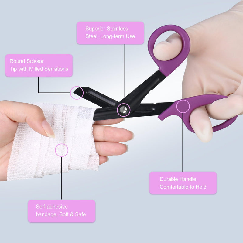 [Australia - AusPower] - BOVKE 12 Pcs Nurse Tools Set, Medical Supplies Nurse Accessories for Work Includes Medical Scissors, 2 Penlights with Batteries, Bandage Wraps, Name Card Holder Nursing School Essentials, Purple 