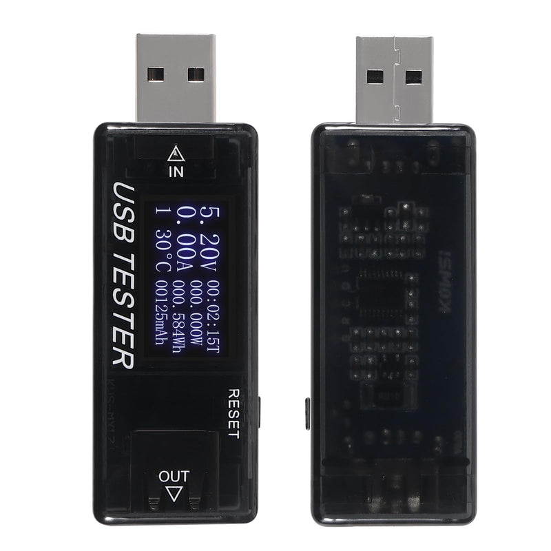 [Australia - AusPower] - 2pcs 8 in 1 USB Tester 10V 3A Voltage Current Tester Voltmeter Capacity Current Meter Digital Multimeter Current Tester Voltage Detector (Black) Black 