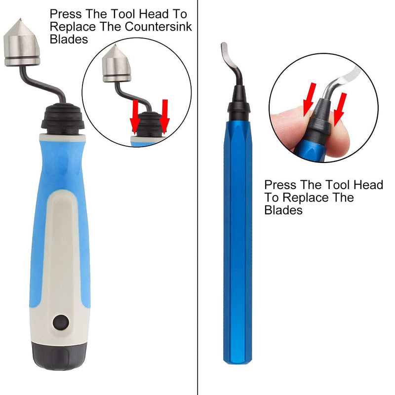 [Australia - AusPower] - Acrux7 Hand Deburring Tool Kit, 10pcs Rotary Deburr Blades + 1pcs Countersink Blade with Aluminum and Silicone Handle, Great Burr Remover Hand Tool for Wood, Plastic, Aluminum, Copper and Steel 