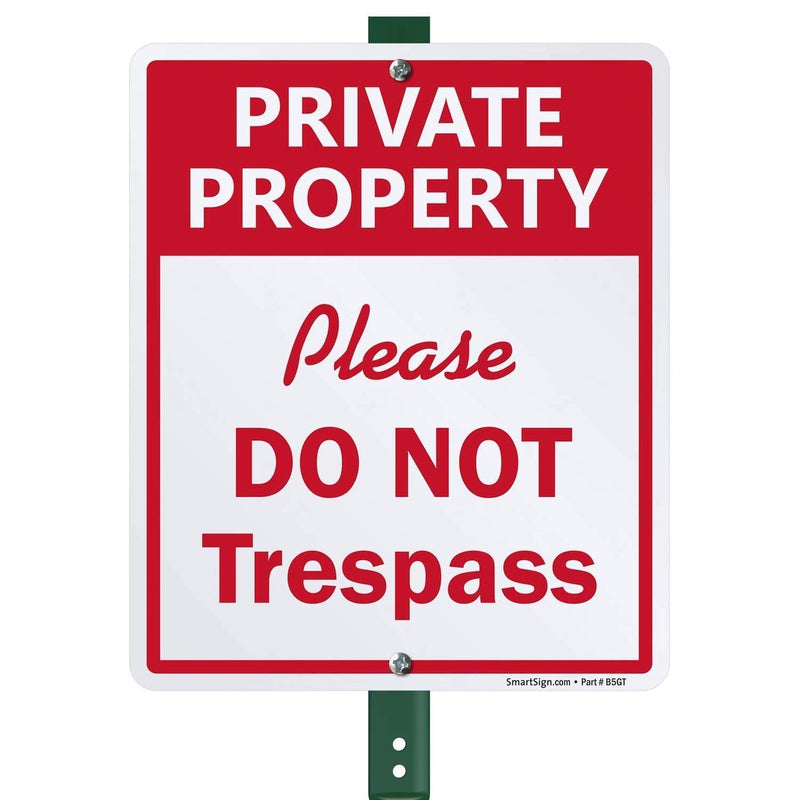 SmartSign "Private Property - Please Do Not Trespass" LawnBoss® Sign | 10" x 12" Aluminum Sign With 3' Stake