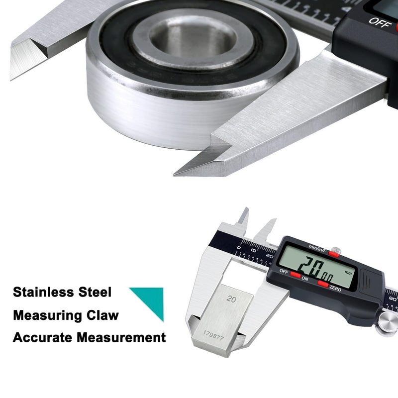 [Australia - AusPower] - Kynp Digital Caliper, 8 Inch Micrometer Caliper Tool, Vernier Caliper Gages with Stainless Steel Body, Large LCD Screen, Auto - Off Feature, Inch Metric Fraction Conversion (200mm) Black 8Inch 