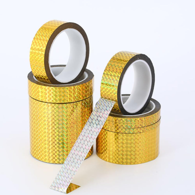 Self-Adhesive Holographic Reflective Tape Prism Tape Holographic Reflective Tape for Keep Birds Away, Craft Projects, DIY Art, Home, Daily Use (Gold, 1 Inch x 55 Yard) Gold
