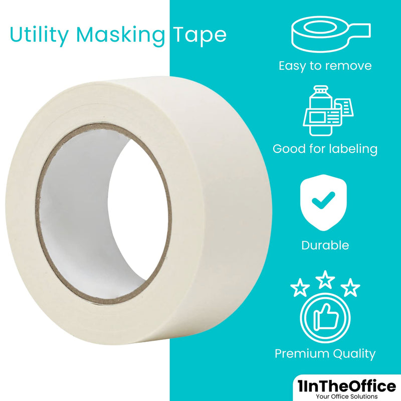 1InTheOffice Masking Tape 2 Inch, Wide Masking Tape, 2 Inch x 60.1-Yards, 3" Core, Beige, 2 Pack