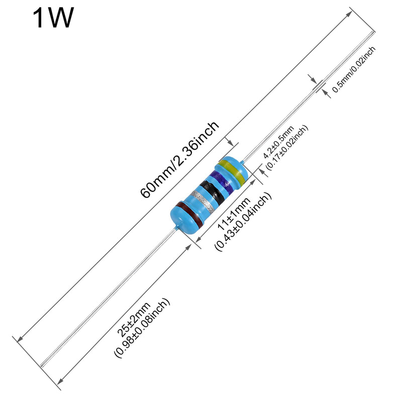 [Australia - AusPower] - 100pcs 470 ohm Resistor 1W, 1 Watt ±1% Tolerance Metal Film Fixed Resistor, Multiple Values of Resistance Optional [E10P003] 470 ohm 