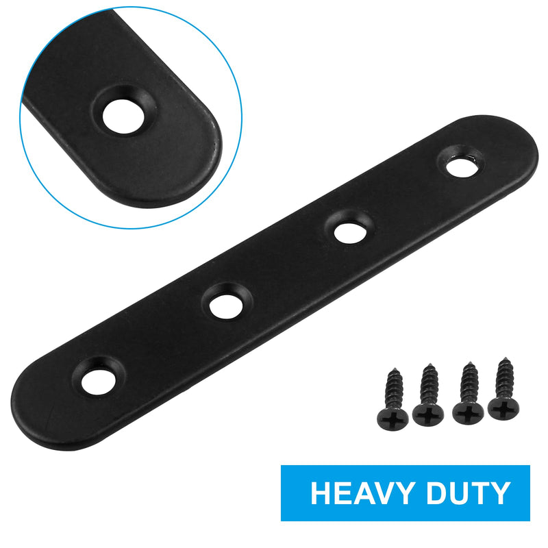 [Australia - AusPower] - Hordion 12Pcs 4 Inch Straight Bracket Stainless Steel Brace, Flat Mending Plate Fixing Bracket Connector with Screw for Cabinet Furniture Joining Plate, Black 4"-100mm 