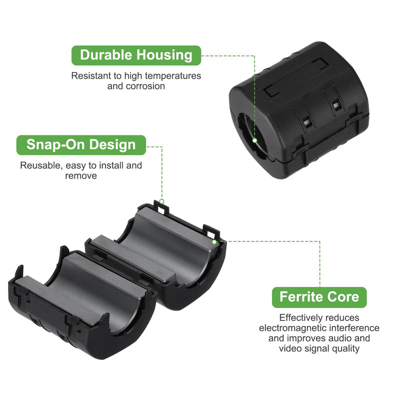 QUARKZMAN Ferrite Ring Core Cylinder, 20mm ID x 40mm OD x 46mm L RFI EMI Noise Reduction Cable Clip Attachable Ferrite Beads for USB Cable, Video Cable, Power Cable, Black Pack of 2