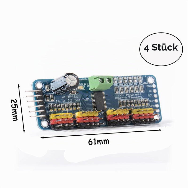 PCA9685 PWM Motor Driver 16 Channel 12-Bit PWM IIC Module Pack of 4 | Expandable 16-port driver module, for robot PWM generator board