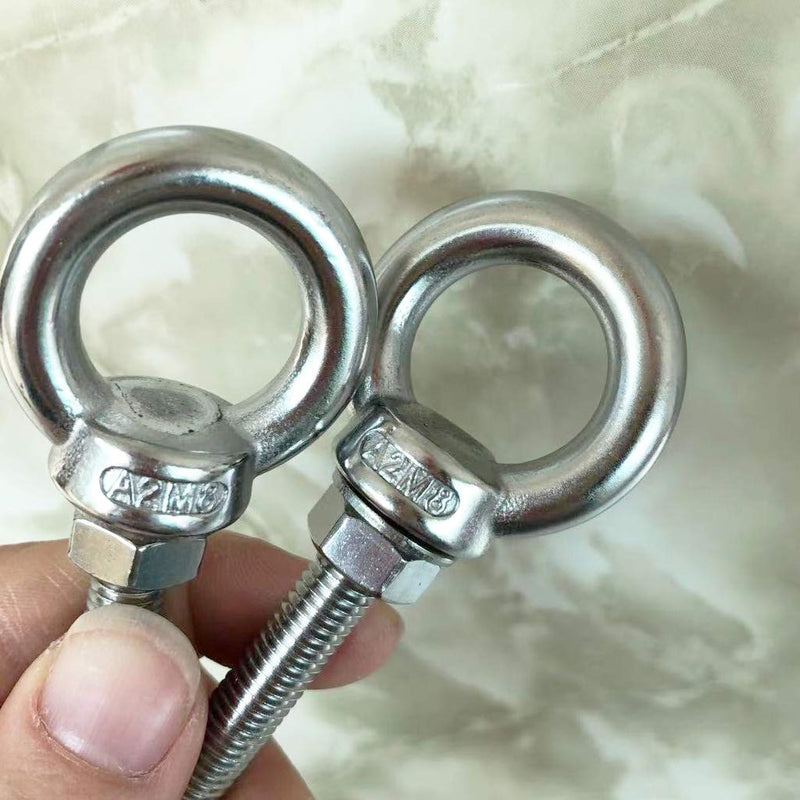 [Australia - AusPower] - Shoulder Eye Bolt, 2 Pack M8 Stainless Steel Eye Bolts 4" Heavy Duty EyeBolts Screws in Eye Hooks with Washer and Nuts for Lifting and securing Cables Wires, Long Shank Thread Length 100mm 2pcs 
