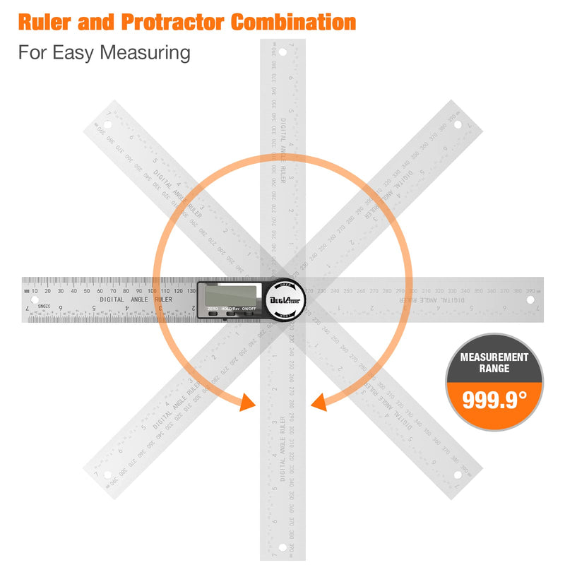 [Australia - AusPower] - Digital Angle Finder Protractor, DEGLASERS Digital Protractor 7inch/200mm Stainless Steel Angle Measuring Tool with LCD Display for Carpenter/Woodworking (Battery Included) 