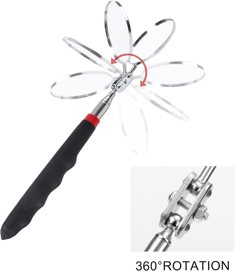 [Australia - AusPower] - 6 Pcs Extended Handle Telescopic Mirror Set - Car Inspection Mirror, 50mm Diameter, Round Handle, 360-Degree Rotation, Stainless Steel Universal Folding Telescopic Round Mirror (Black) 