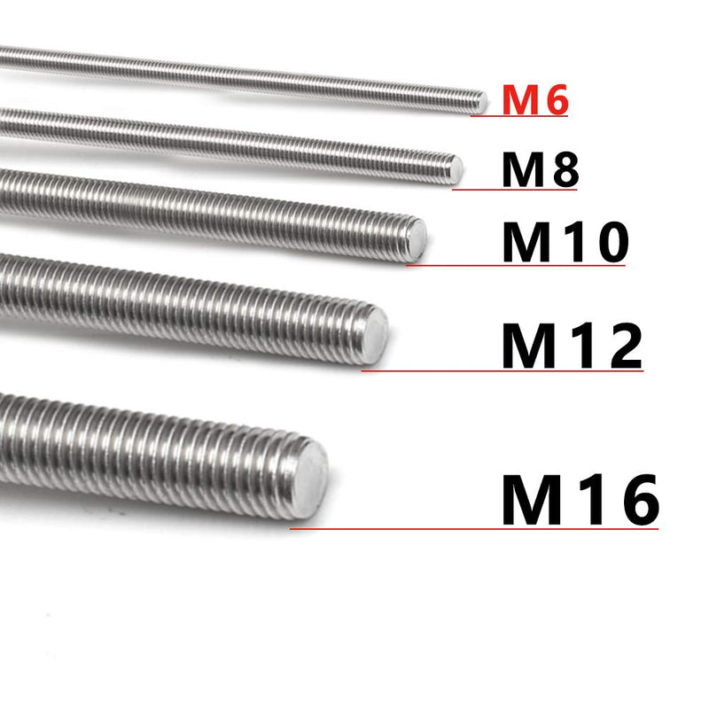 Feelers 304 Stainless Steel M6-1.0 Fully All Threaded Rod, Long Threaded Screw, Right Hand Threads, 250mm Length?Pack of 2? M6x250mm?2Pcs)