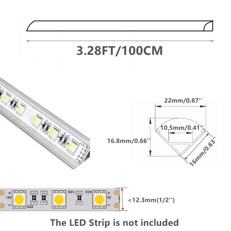 THMOOTHER 5-Pack 3.3FT 1Meter V Shape LED Strip Aluminum Channel Diffuser System, Extruded Alu Track Milky Cover with Corner Connector and Mounting Kit,Easy Cut and Installed Curved Lens Profile
