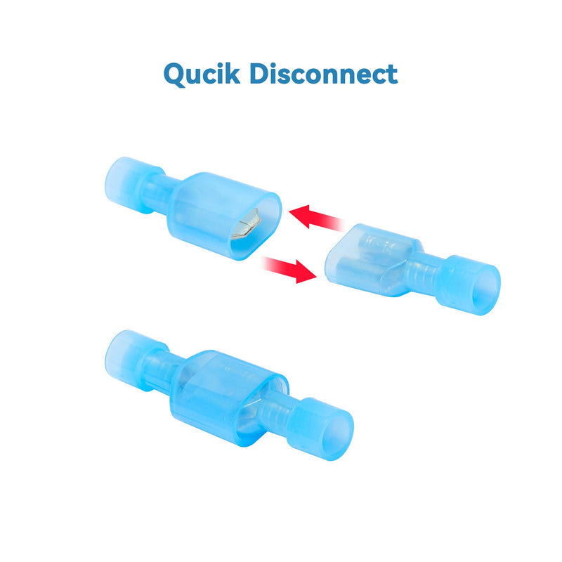 [Australia - AusPower] - HKS 150PCS Nylon Female Spade Quick Disconnect Connector - Blue 16-14 AWG Electrical Wire Connectors Kit - Tinned Copper - Cold-Pressed Wire terminal Automotive Crimp Insulated 