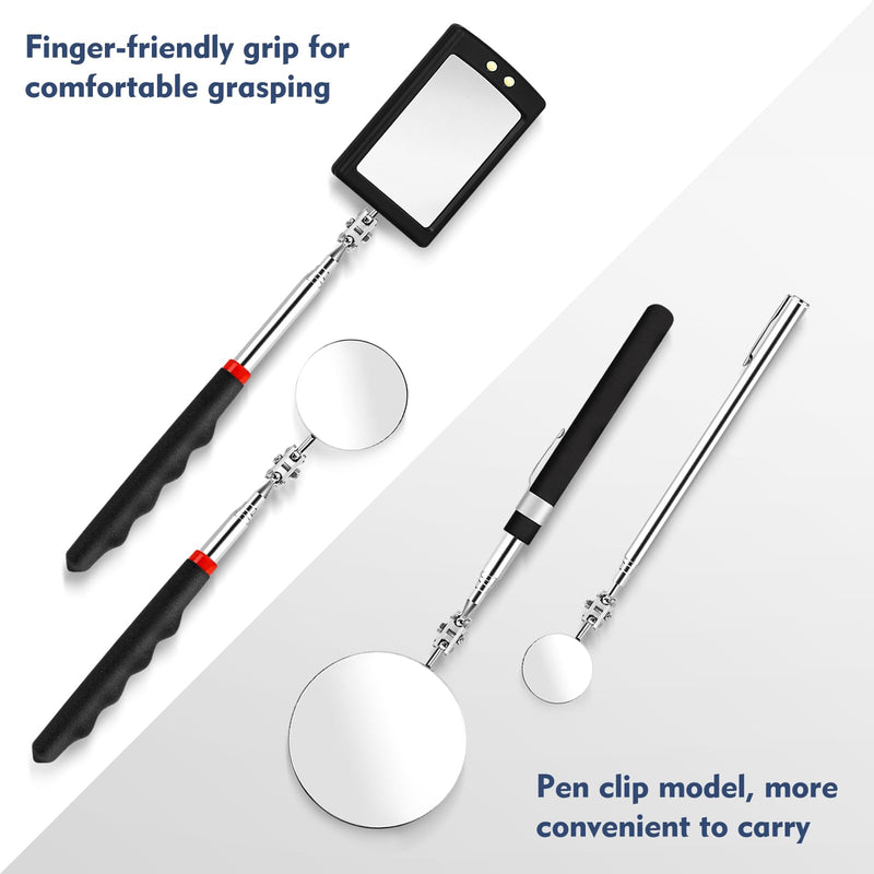 [Australia - AusPower] - 4 Pcs Telescoping Mirrors, LED Lighted Inspection Mirror Telescoping, 360 Rotation Mechanic Mirror Extendable, Flexible Telescopic Mirrors Tool for Checking Vehicle Observing Small Parts 
