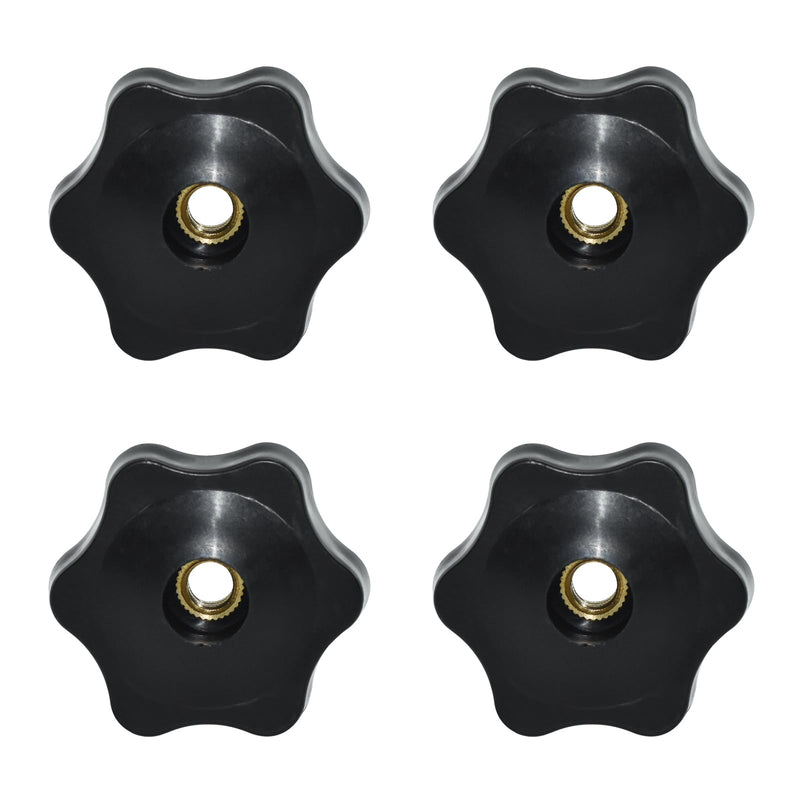 [Australia - AusPower] - 4 Pcs 1/4"-20 Inch Knob Black Nylon Screw-On Type Thru Threaded Knob Nuts 6-Star Shape Hand Tighten Clamping Knobs Perforate 38#1/4 