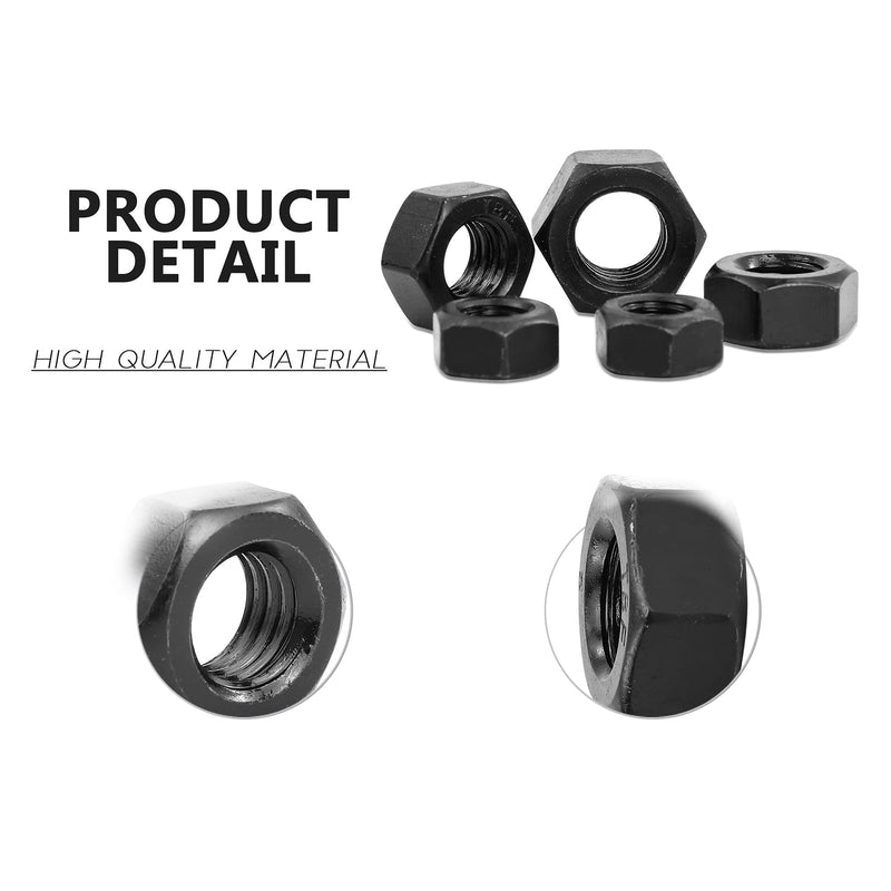 [Australia - AusPower] - NINDEJIN 326pcs Metric Black Hex Nuts Assortment Kit, M2 M2.5 M3 M4 M5 M6 M8 M10 M12 Assorted Metric Hardware Nuts Set, 9 Sizes Carbon Steel Metal Hex Nuts for Screw Bolt 