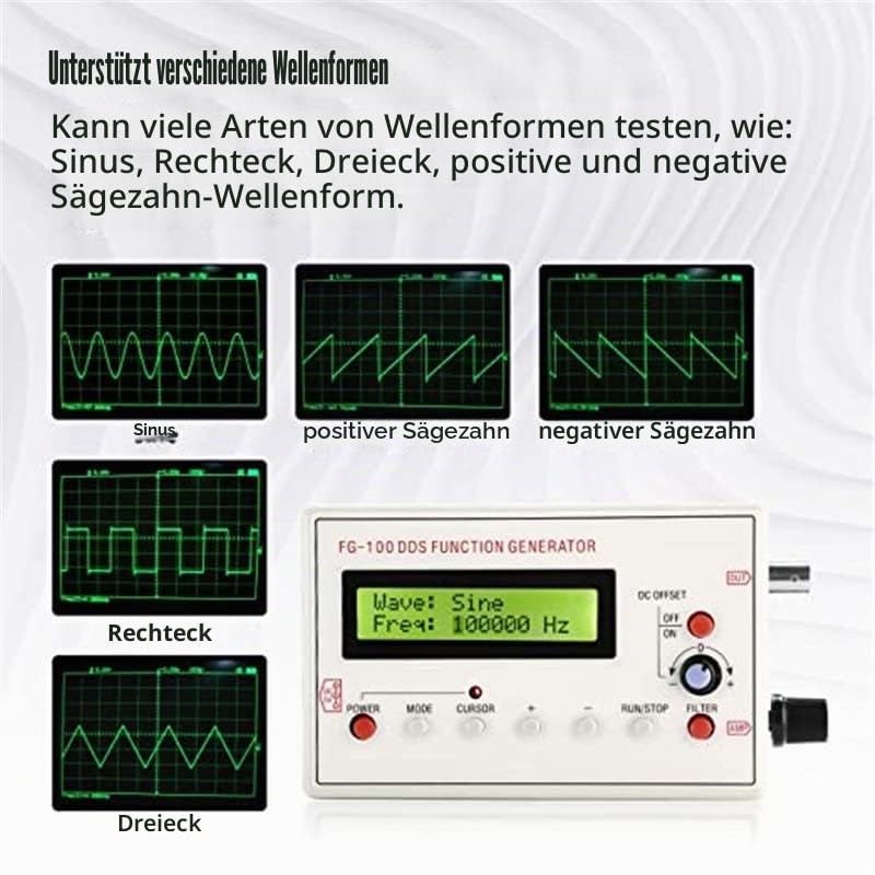 Frequency Generator, DDS Function Generator, Signal Generator, FG-100 DDS, 1HZ-500KHz Function Low Frequency Signal Generator Sawtooth Sine Waveform