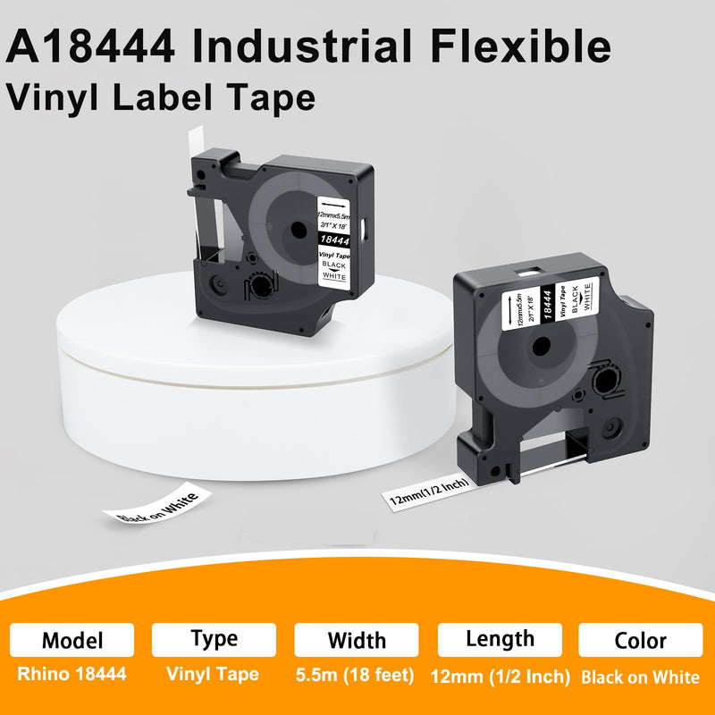18444 Permanent Vinyl Label 12 mm White/Red/Yellow Tape Replacement for DYMO Rhino 18444 Fit with DYMO Rhino 4200 5200 5000 6000 6500 Industrial Label Maker,12mm(12 Inch) x 18 feet 12mm x 5.5m 3