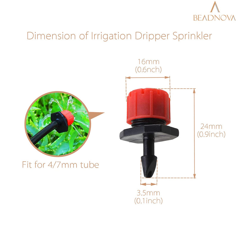 BEADNOVA Drip Irrigation Emitters 50 Pcs Irrigation Drippers 360 Degree Drip System Emitters Sprinklers Drippers for Drip Irrigation 1/4 Inch Tube Gardening (Red) 50pcs