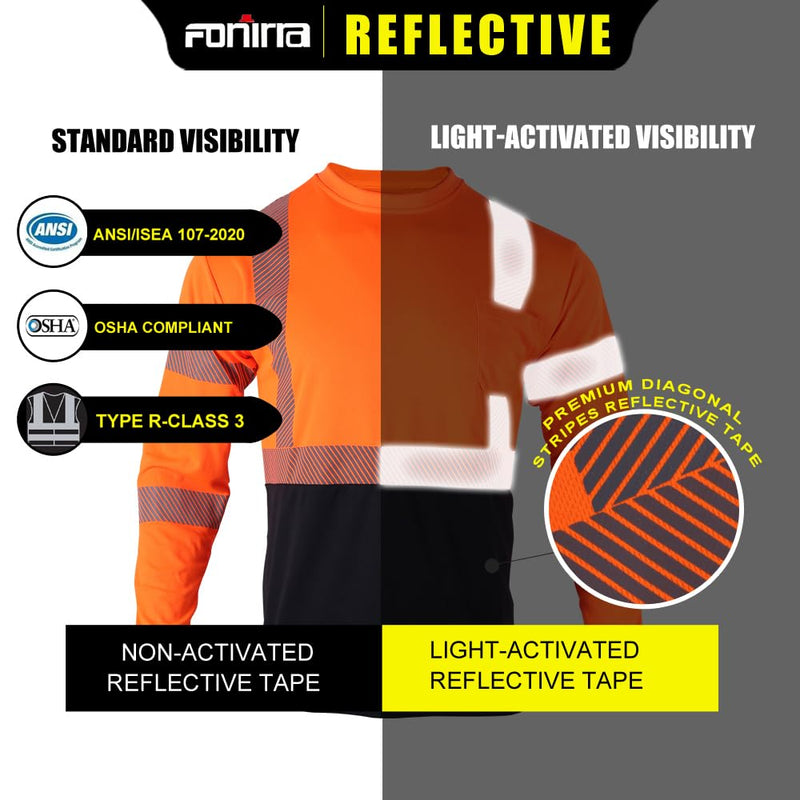 FONIRRA 3pcs Safety Reflective High Visibility T Shirts for Men with Long Sleeve Construction Work Shirts ANSI Class 3 Large Orange_3pcs