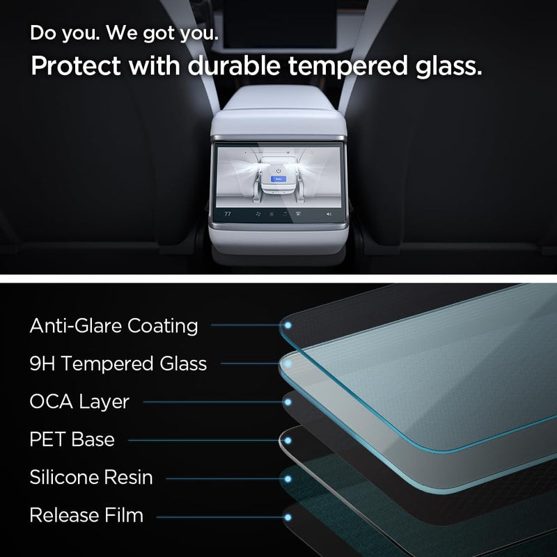 [Australia - AusPower] - Spigen Tempered Glass Screen Protector [GlasTR Slim] designed for Tesla Model S (2023/2024), Tesla Model X (2023/2024) 9.4 inch Rear Touchscreen - Matte/Anti Finger Print 