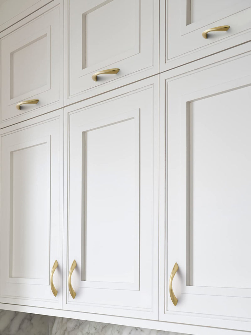 Brushed Gold Cabinet Pulls 3 Inch Arch Twisted Brass Handles Drawer Kitchen Cupboard Bathroom Dresser Cabinet Hardware Zinc Alloy 5 Pack Brushed Gold 3 Inch Hole Centers