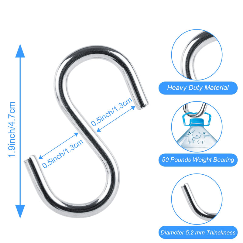 [Australia - AusPower] - CYEAH 50 Pcs Heavy Duty S Hooks for Hanging, 304 Stainless Steel S Shaped Hooks, 2 in Long Metal Hangers Hanging Hooks for Kitchen, Work Shop, Bathroom, Garden, Max 176 Lbs 