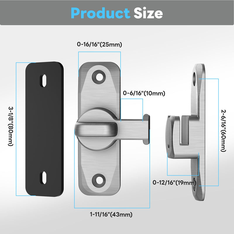 Barn Door Lock, 90/180 Degree Flip Door Locks, Protect Privacy Sliding Gate Latch for Garden, Bathroom, Fence, Outdoor, Shed (Silver-2 pcs) Silver-2 pcs