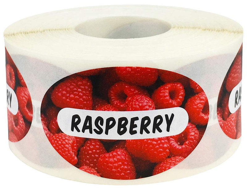 Raspberry Grocery Store Food Labels 1.25 x 2 Inch Oval Shape 500 Total Adhesive Stickers Raspberry