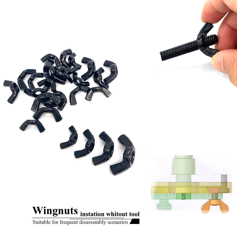[Australia - AusPower] - 26 Pcs 4 Sizes 3/16",1/4",5/16",3/8" Wingnuts, Quality Carbon Steel Wing Nuts Black Zinc Plated Fasteners Parts Butterfly Nut, Hand Twist Tighten Hardware Nuts Butterfly Wing-Nut Assorted Kit 4 Sizes-26 Pcs-Black 